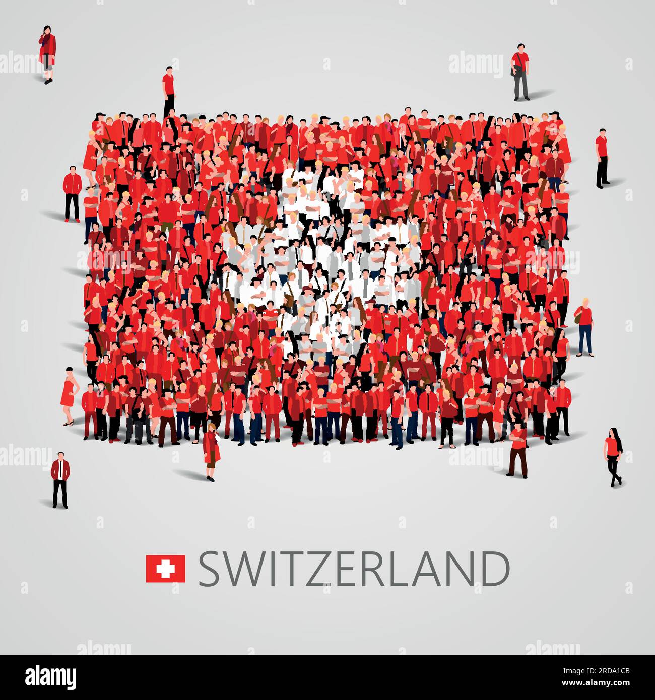 Large group of people in the shape of Swiss flag. Swiss Confederation ...