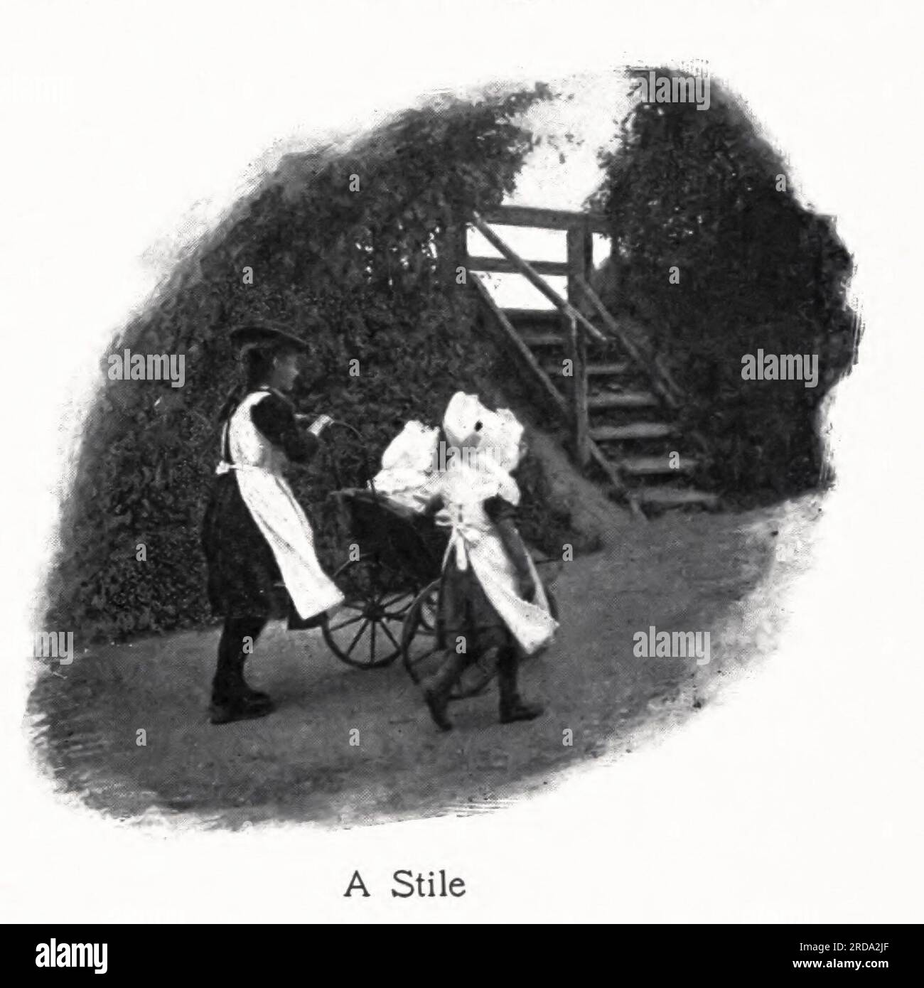A Stile black and white photograph from the book '  Among English hedgerows ' by  Clifton Johnson, 1865-1940 Publication date 1899 reprinted in 1914 Publisher New York : The Macmillan co.; London, Macmillan and co., ltd. Stock Photo