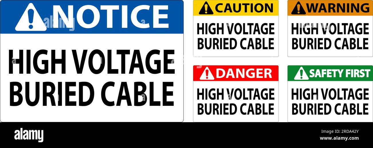 Danger Sign High Voltage Buried Cable On White Background Stock Vector ...