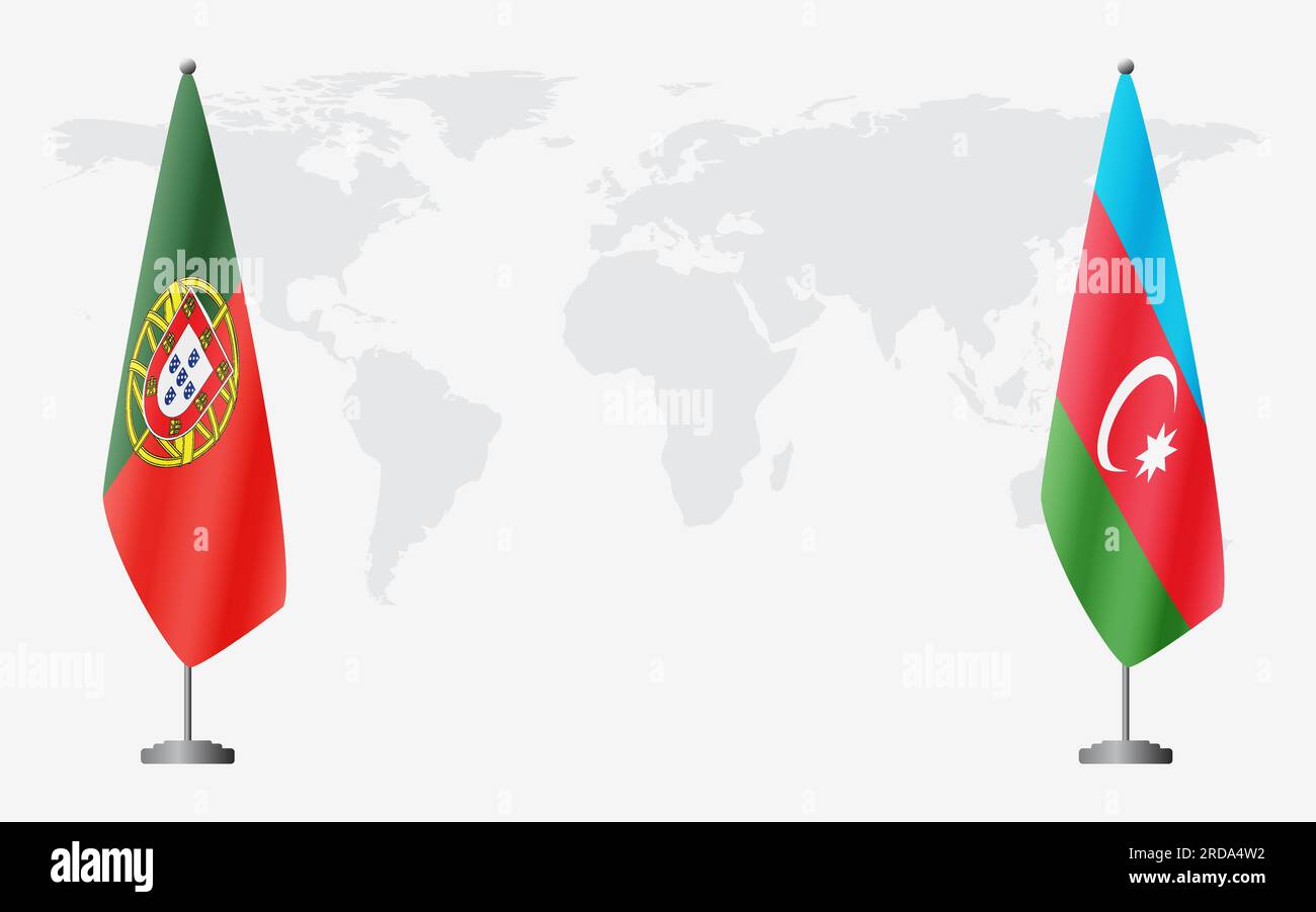 Portugal and Azerbaijan flags for official meeting against background of world map. Stock Vector