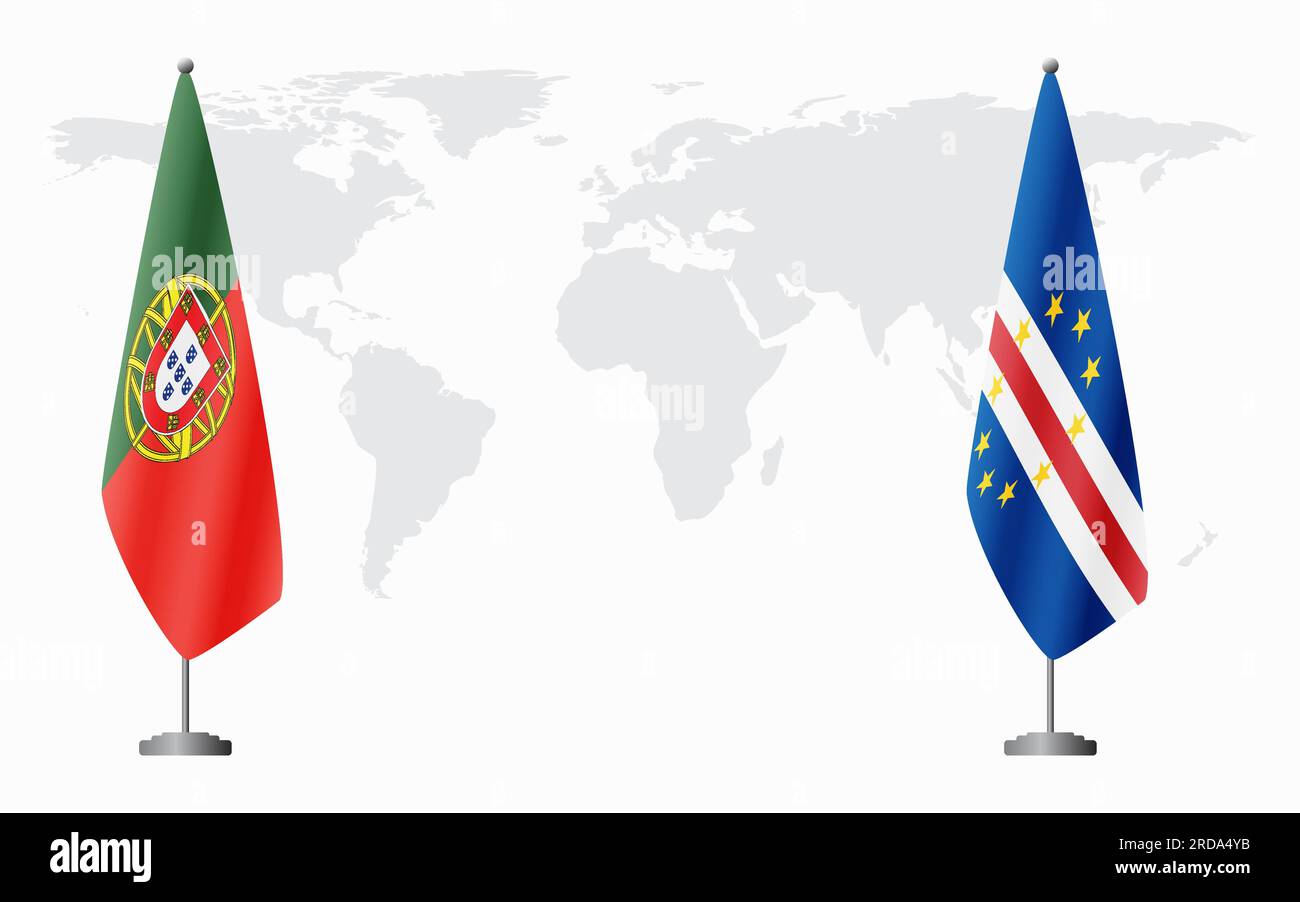 Portugal and Cape Verde flags for official meeting against background
