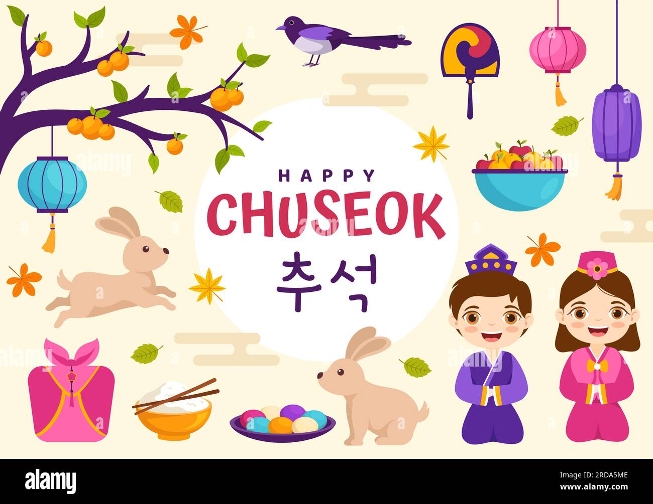 Happy Chuseok Day Vector Illustration of Korean Thanksgiving Event with