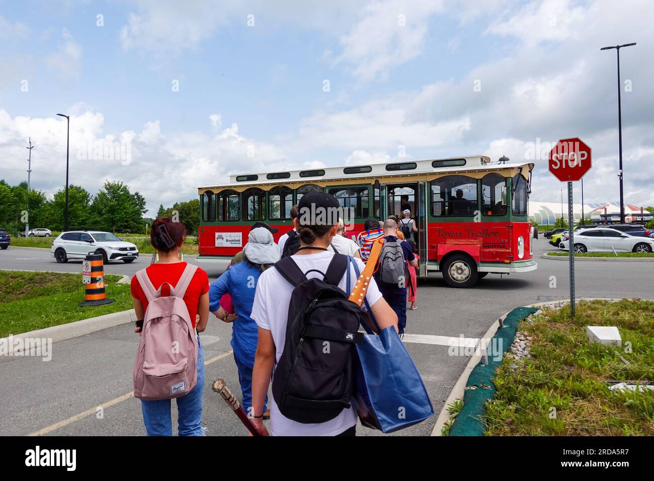 passengers boarding an old vintage town trolley Stock Photo Alamy