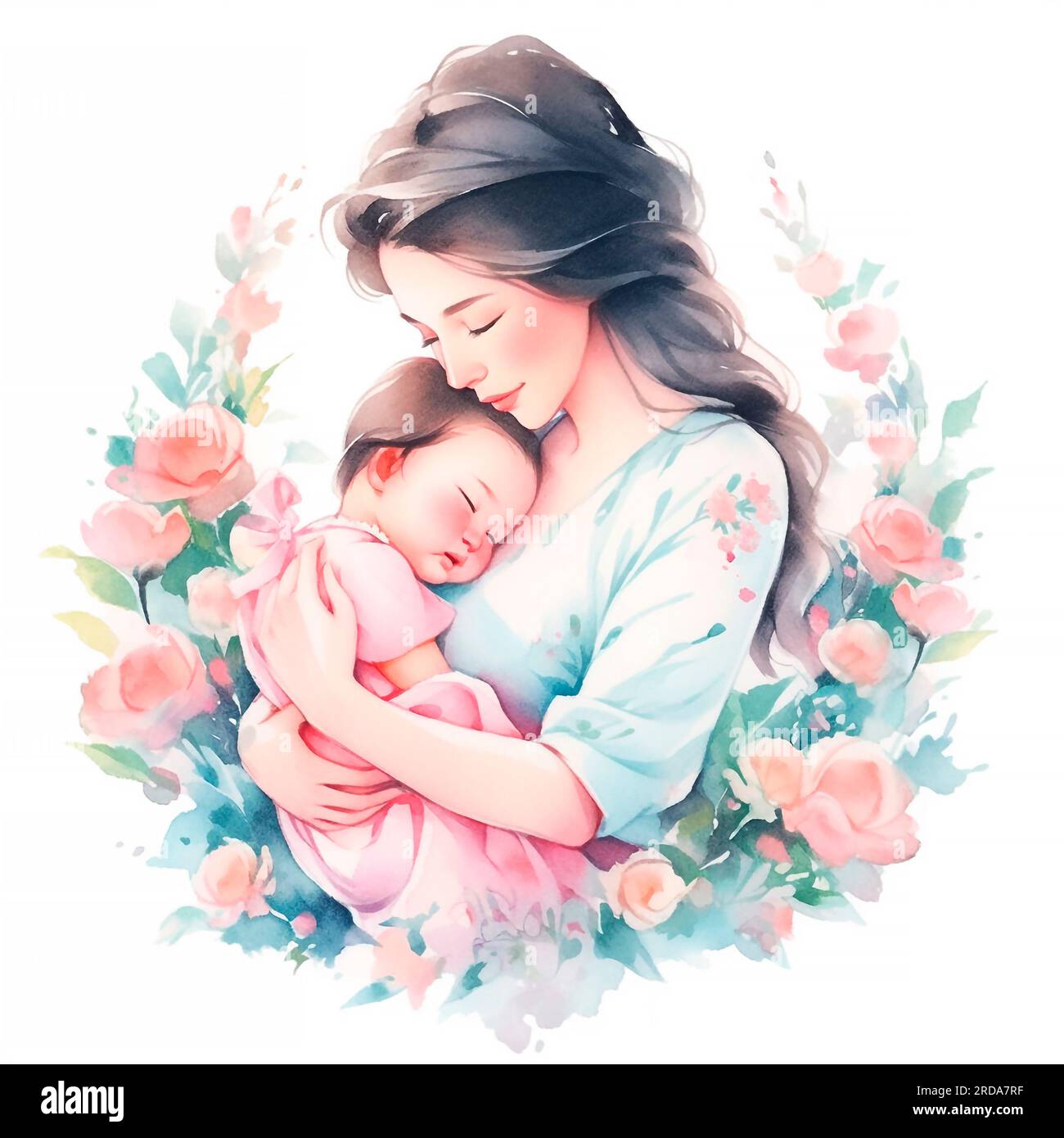 Watercolor Beautiful Silhouette Mother Holding Baby Stock Vector (Royalty  Free) 2281842623