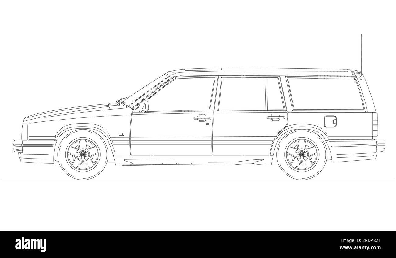 Sweden, year 1984, Volvo 740 Station Wagon, vintage car, silhouette outlined, vector illustration Stock Photo