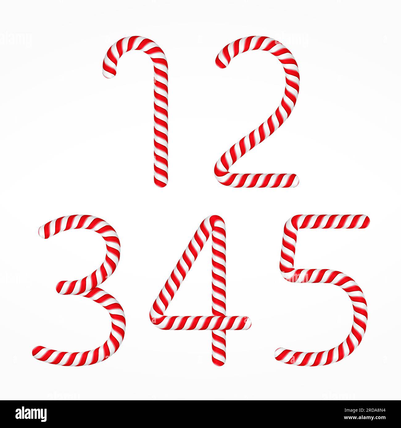 Candy canes numbers set 1, one, two, three, four and five, vector eps10