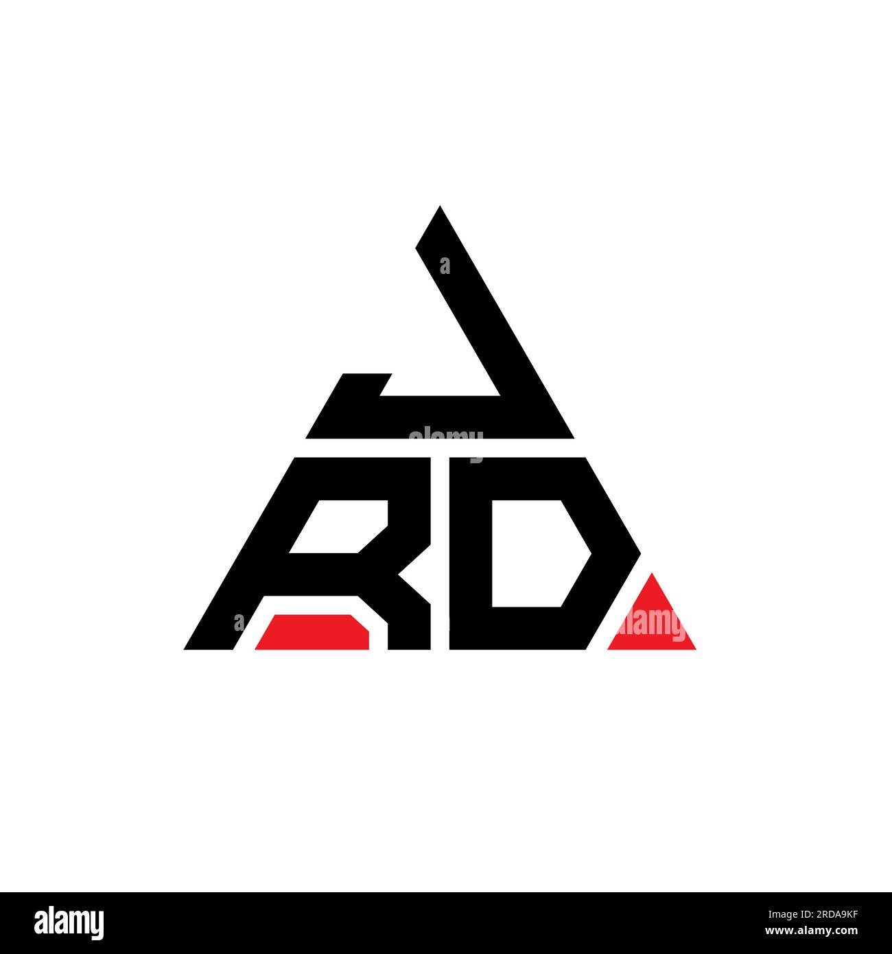 JRD triangle letter logo design with triangle shape. JRD triangle logo design monogram. JRD triangle vector logo template with red color. JRD triangul Stock Vector