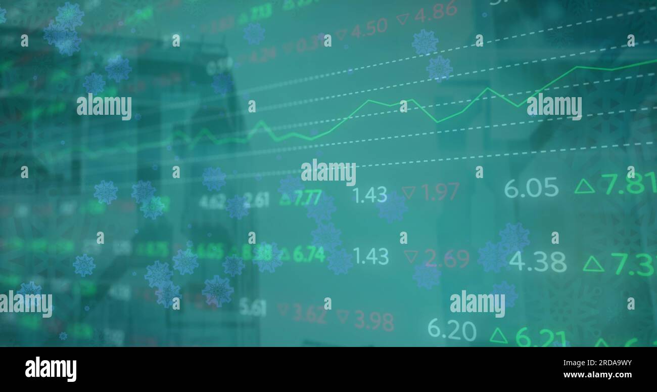 Composite of financial data processing over cityscape Stock Photo