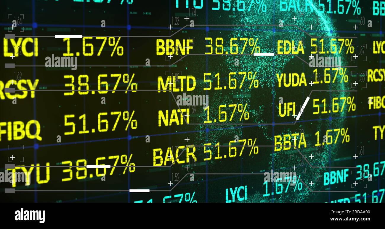 Composite of financial data processing over globe Stock Photo