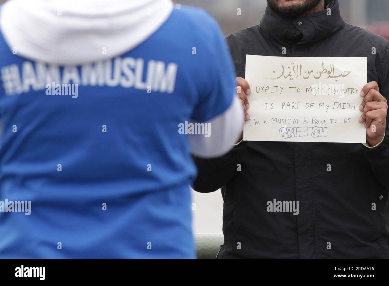 File photo dated 03/04/2017 of a Muslim man holding a sign in London. Instances of anti-Muslim hate have more than doubled in a decade, according to a monitoring group which said it has produced one of the most detailed studies of such attacks in the UK. Issue date: Thursday July 20, 2023. Stock Photo