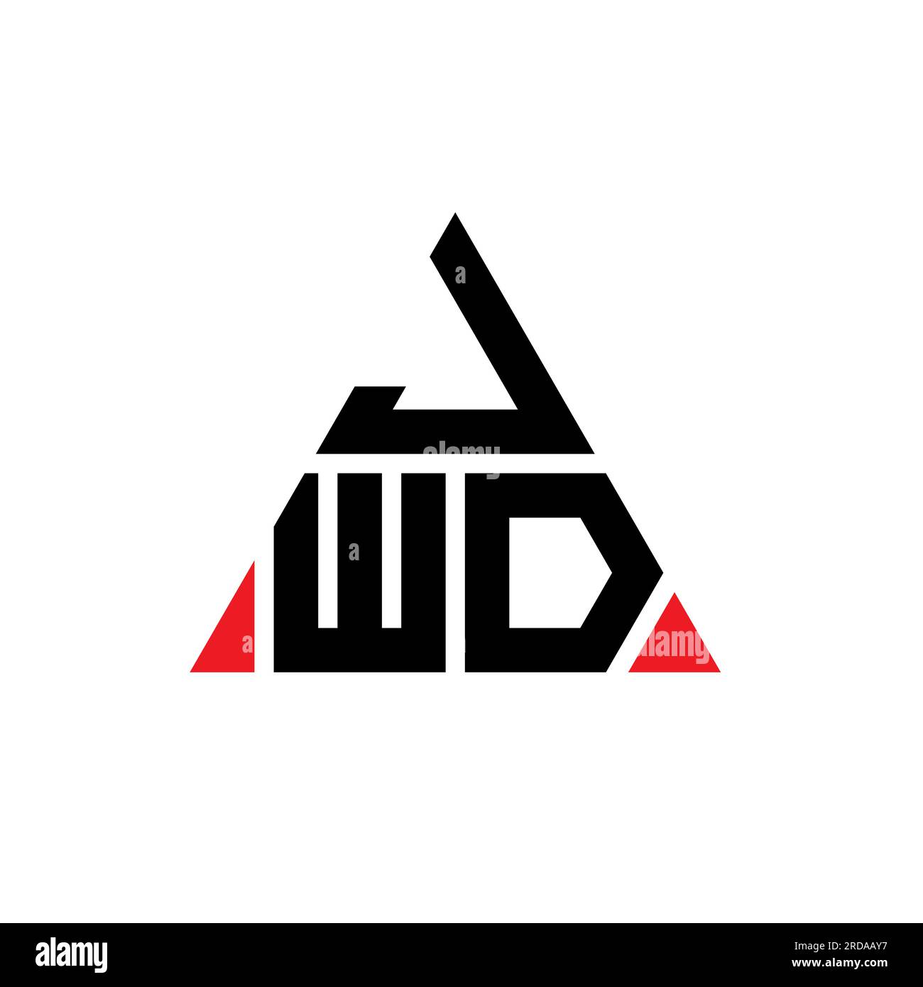 JWD triangle letter logo design with triangle shape. JWD triangle logo design monogram. JWD triangle vector logo template with red color. JWD triangul Stock Vector