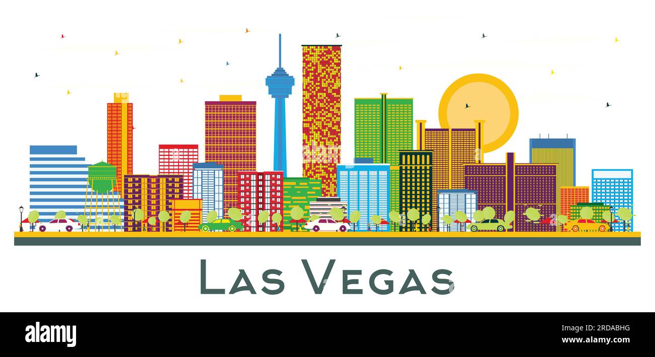 Las Vegas USA City Skyline with Color Buildings Isolated on White. Vector Illustration. Business Travel and Tourism Concept with Modern Buildings. Stock Vector