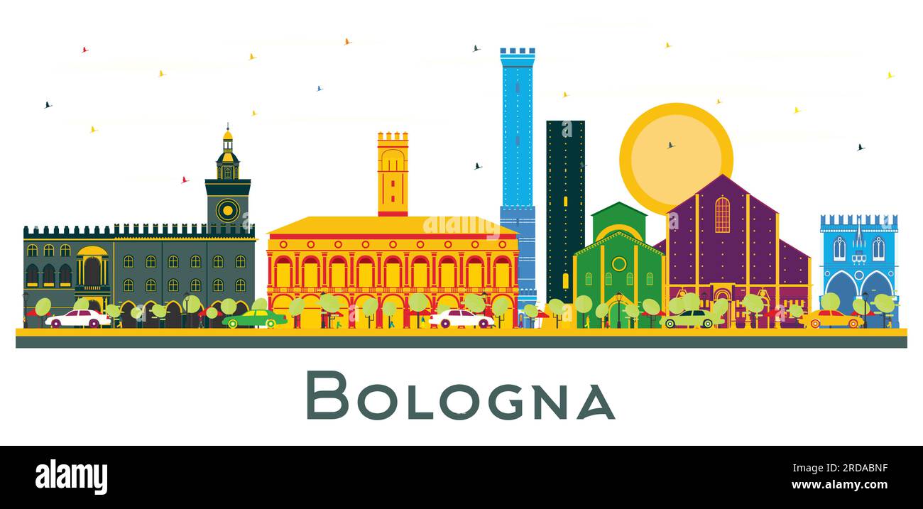 Bologna Italy City Skyline with Color Buildings Isolated on White
