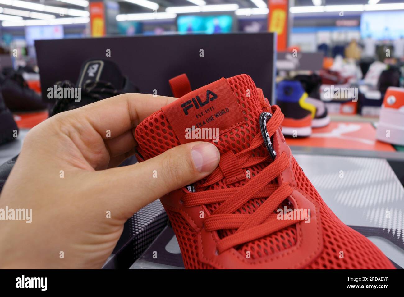 Tyumen, Russia-July 11, 2023: Fila shoe. Fila is one of the world's largest  sportswear manufacturing companies Stock Photo - Alamy