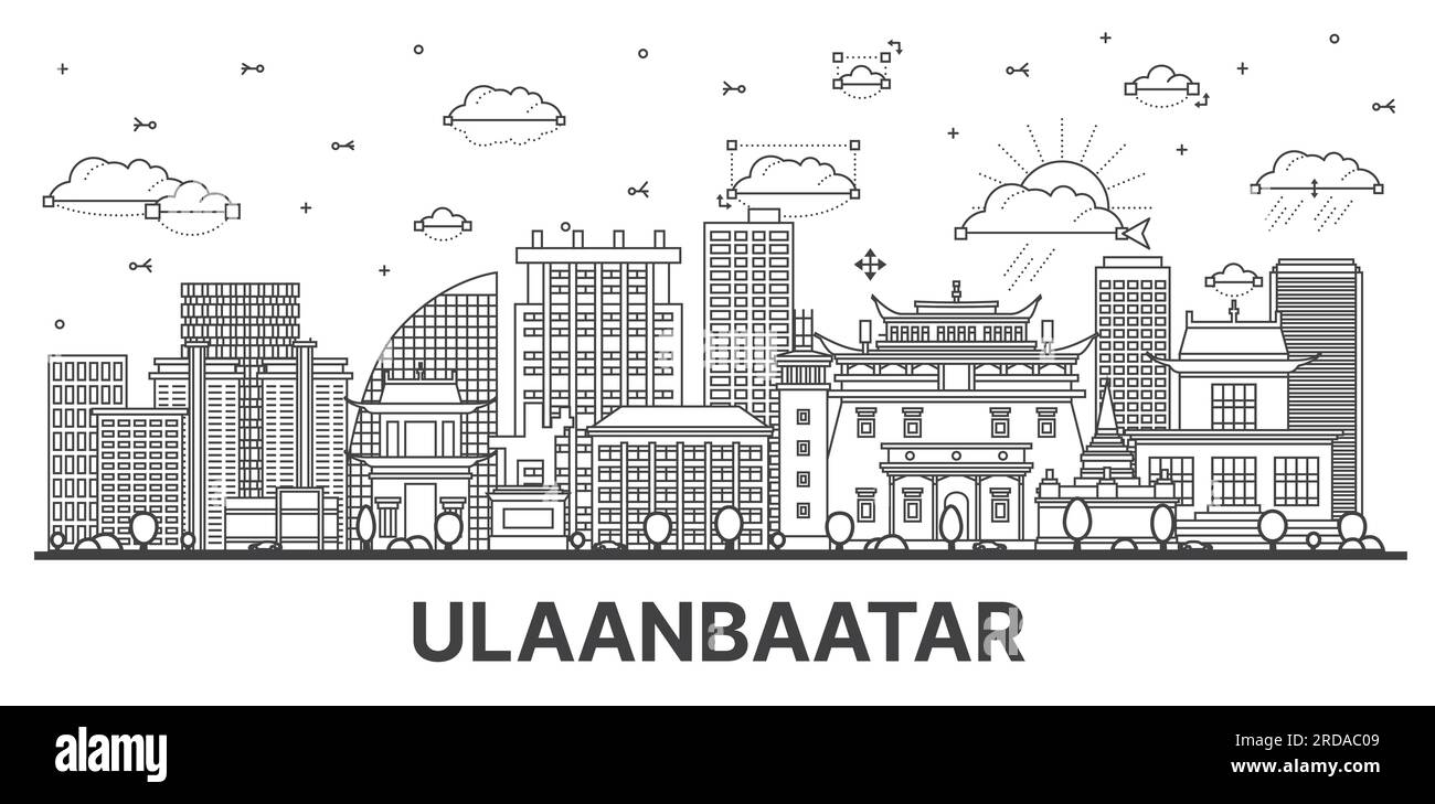 Outline Ulaanbaatar Mongolia City Skyline with Modern and Historic