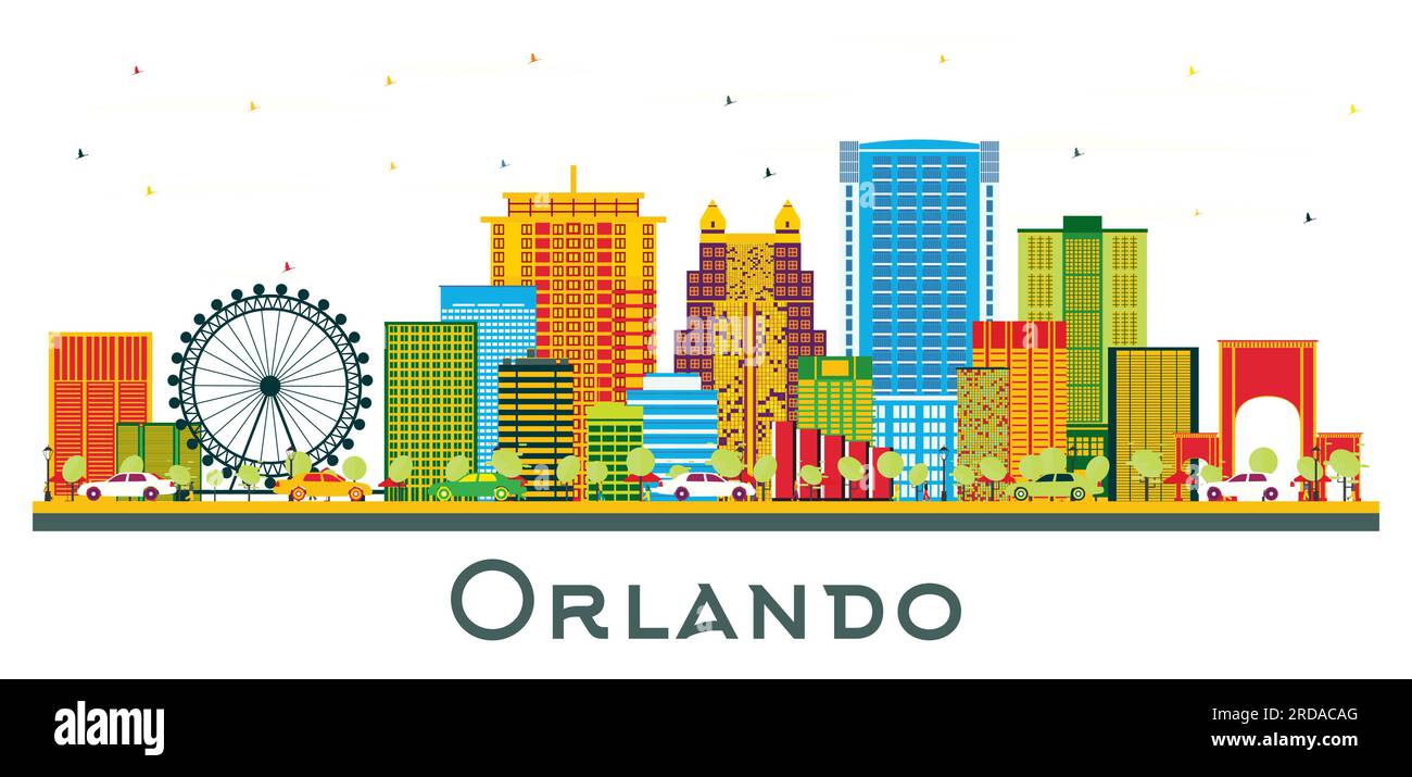 Orlando Florida City Skyline with Color Buildings Isolated on White. Vector Illustration. Business Travel and Tourism Concept with Modern Architecture Stock Vector