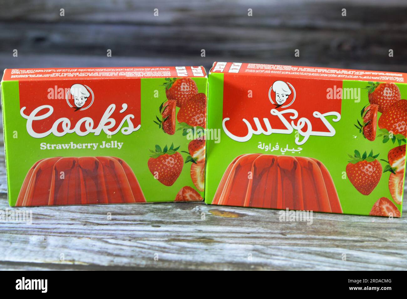 Cairo, Egypt, June 26 2023 Cook's Jelly strawberry pack, sweet red