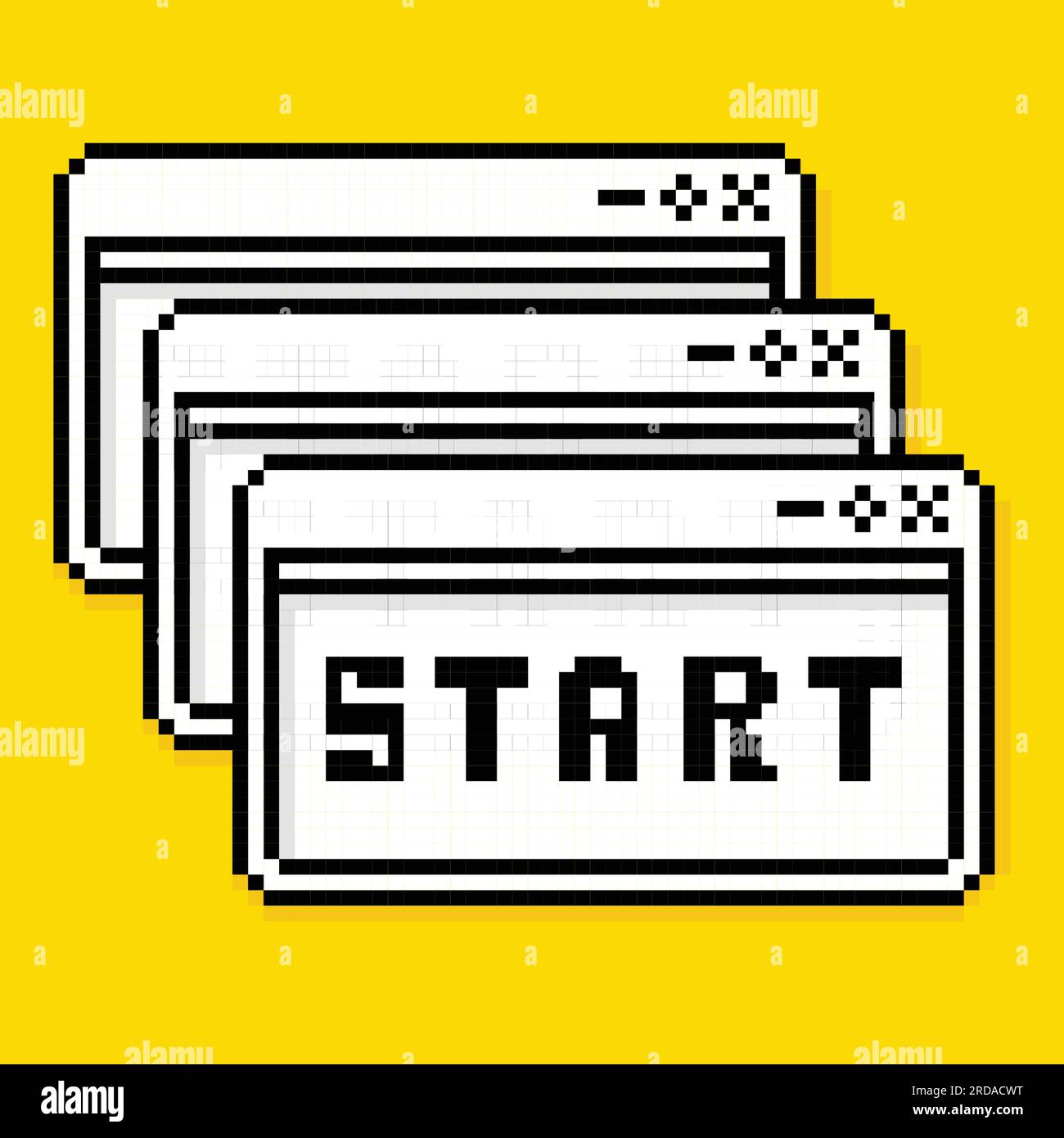 Start. User Interface in Retro Pixel Art Style. Vector Illustration. Desktop Computer Element. Stock Vector