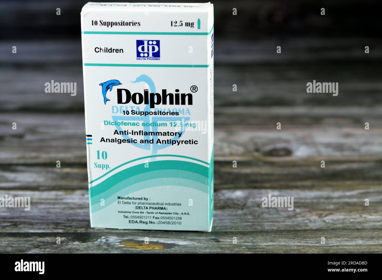 Cairo, Egypt, June 26 2023: Dolphin 12.5 mg 10 Supp. Diclofenac Sodium, Analgesic, nonopioid, antipyretic, nonsteroidal anti-inflammatory drug (NSAID) Stock Photo