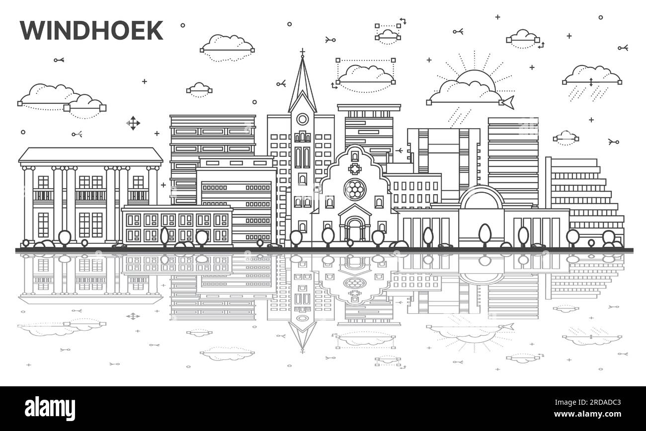 Outline Windhoek Namibia City Skyline with Modern Buildings and