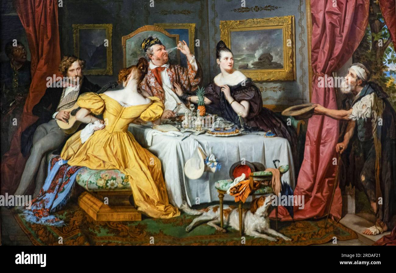 Banquet of a rich glutton. Oil on canvas. 1836. Creator: Josef Danhauser, Vienna, 1805 - 1845. Vienna Stock Photo