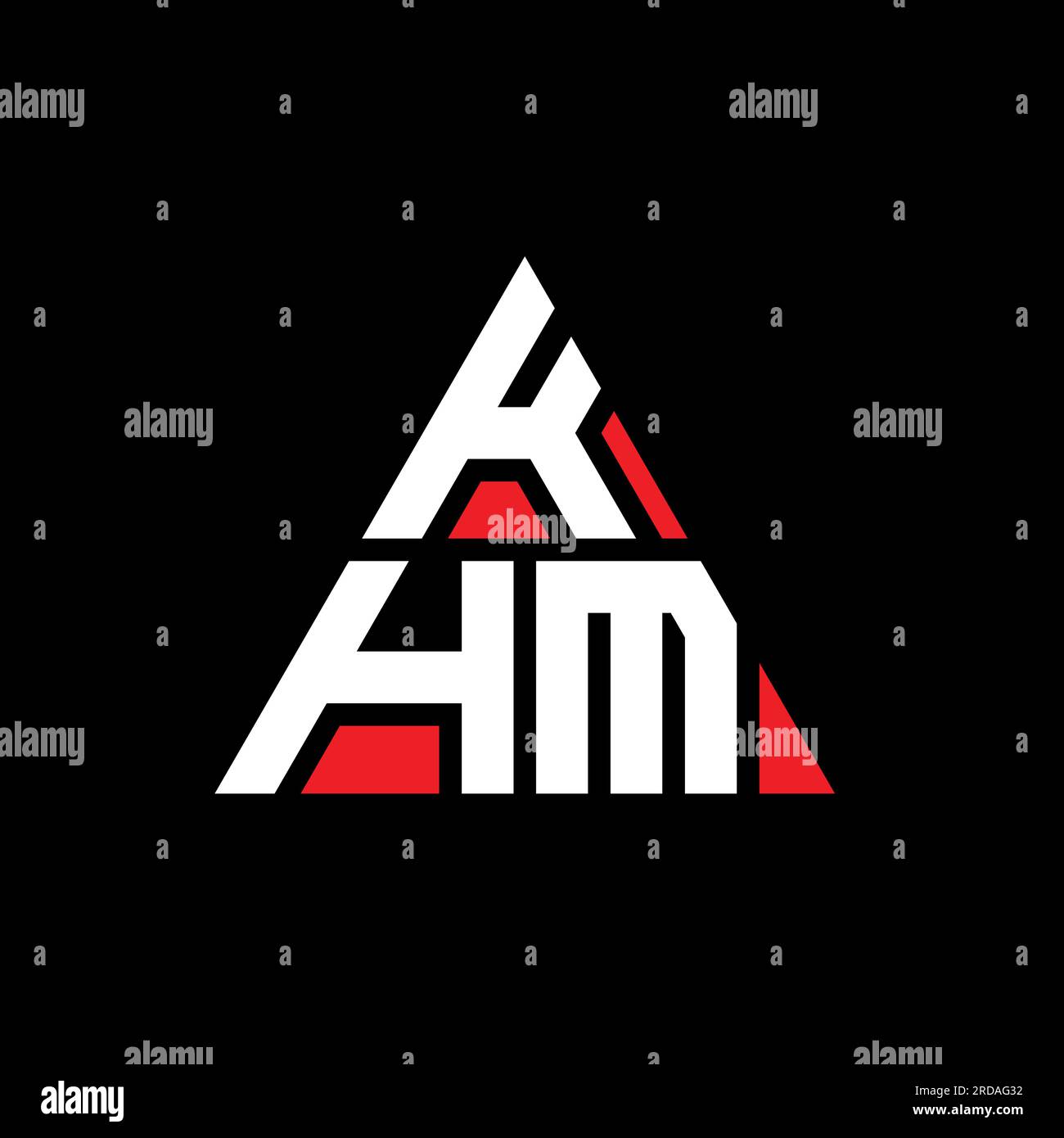 KHM triangle letter logo design with triangle shape. KHM triangle logo design monogram. KHM triangle vector logo template with red color. KHM triangul Stock Vector