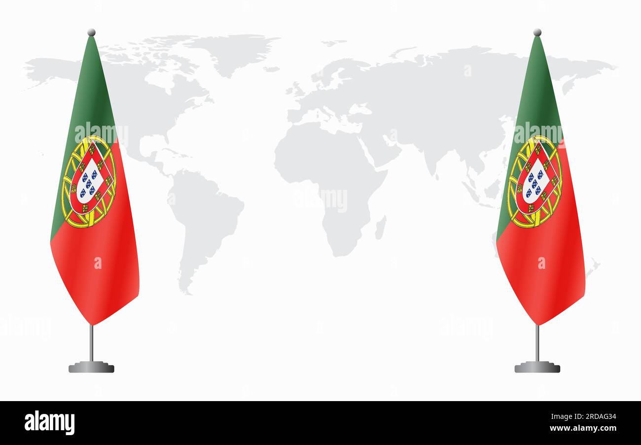 Portugal and Portugal flags for official meeting against background of world map. Stock Vector