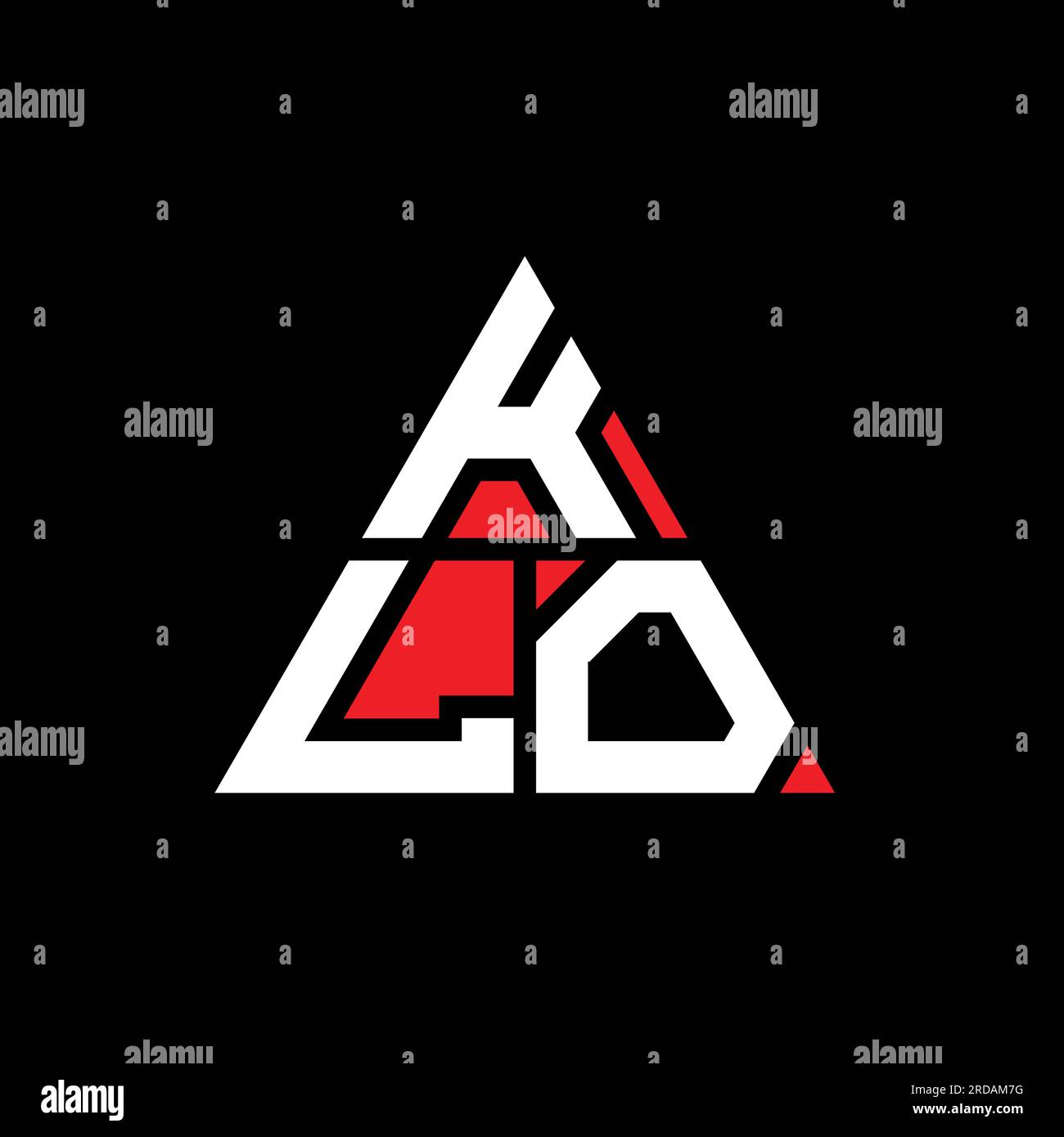 KLO triangle letter logo design with triangle shape. KLO triangle logo design monogram. KLO triangle vector logo template with red color. KLO triangul Stock Vector