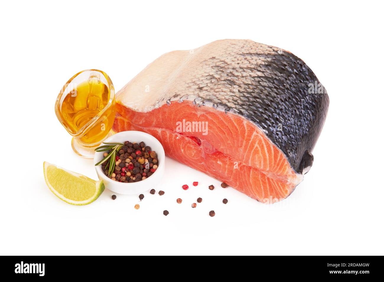 Salmon steak isolated on a white background Stock Photo - Alamy