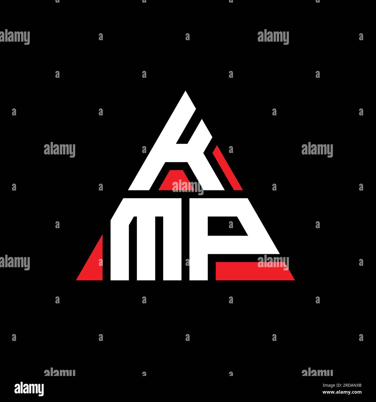 KMP triangle letter logo design with triangle shape. KMP triangle logo design monogram. KMP triangle vector logo template with red color. KMP triangul Stock Vector