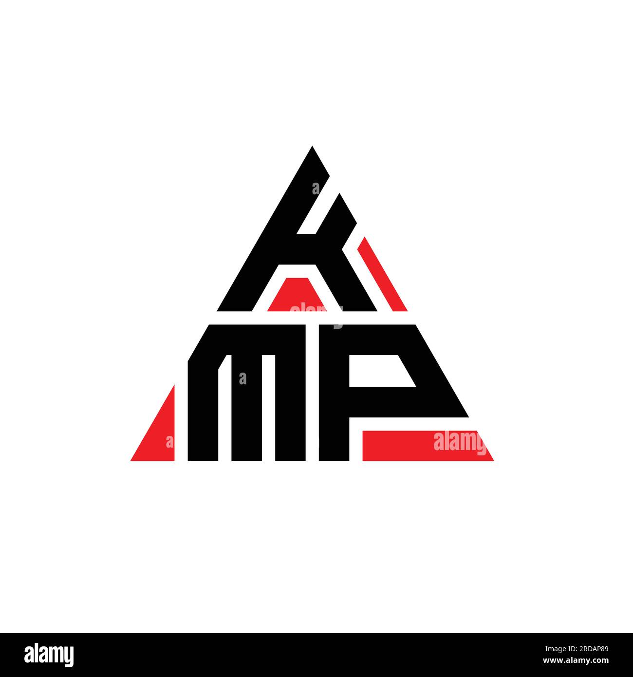 KMP triangle letter logo design with triangle shape. KMP triangle logo design monogram. KMP triangle vector logo template with red color. KMP triangul Stock Vector