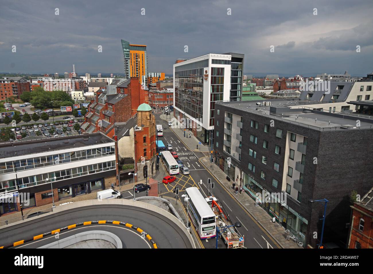 Shudehill, Manchester , city, centre, skyline towards Crowne Plaza hotel, and Oldham, England, UK, M4 2AF Stock Photo