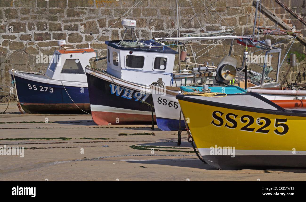 Boats SS225, SS65, SS273 moored at St Ives harbour, Cornwall Kernow , South West England, UK, TR26 1PU Stock Photo
