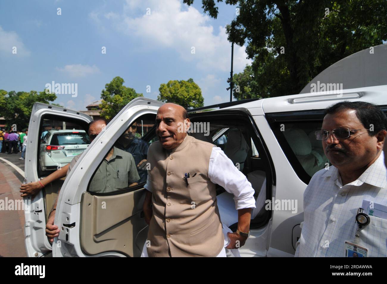 New Delhi, Delhi, India. 20th July, 2023. Union Defence Minister Rajnath Singh ah on His arrives on the First day of the monsoon session of the parliament in New Delhi, on Thursday, July 20, 2023.Photo by Ravi Batra/INDIA (Credit Image: © Ravi Batra/ZUMA Press Wire) EDITORIAL USAGE ONLY! Not for Commercial USAGE! Stock Photo