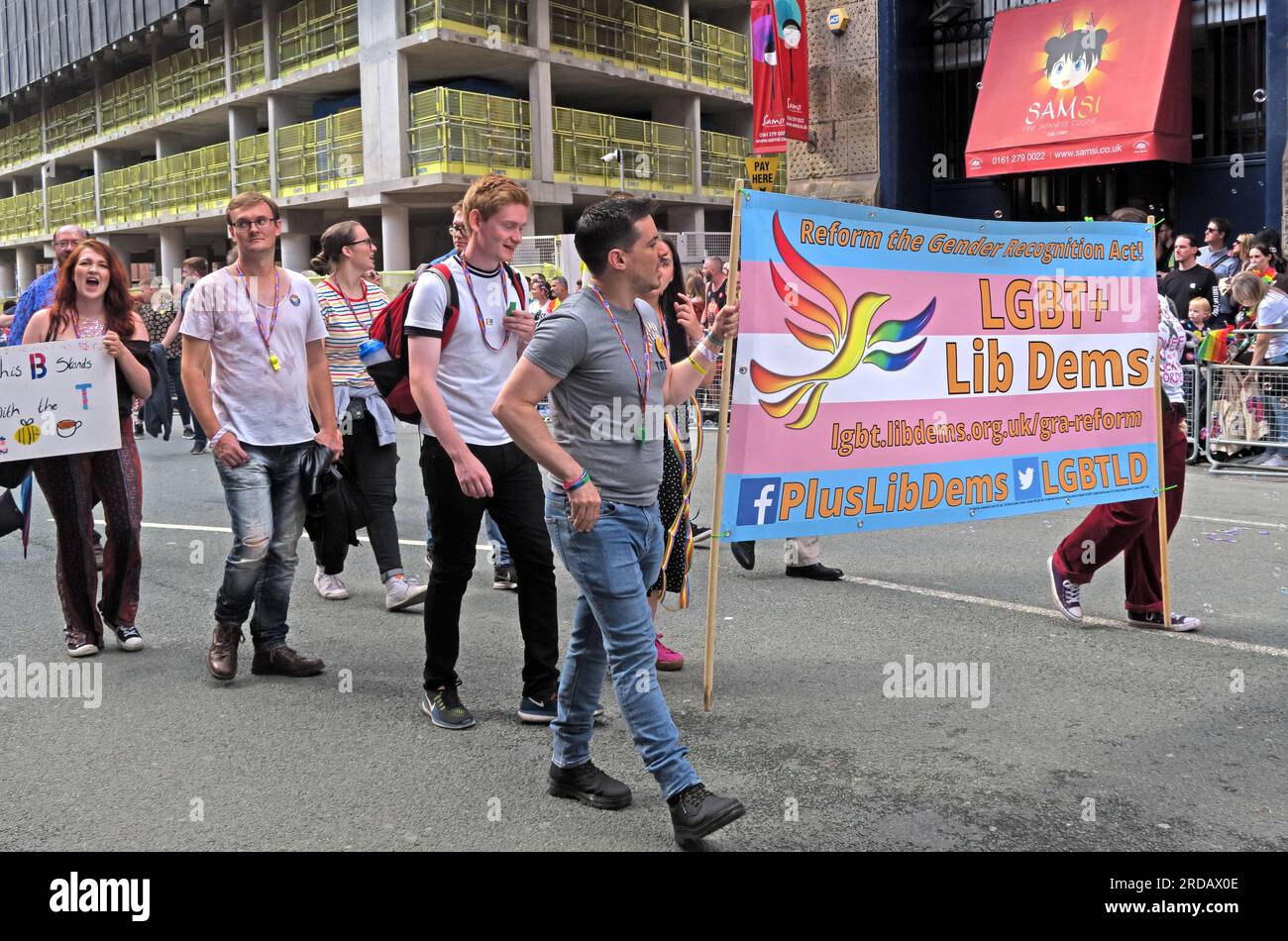 LGBT+ Lib Dems at Manchester Pride Festival parade, 36 Whitworth Street, Manchester,England,UK, M1 3NR Stock Photo