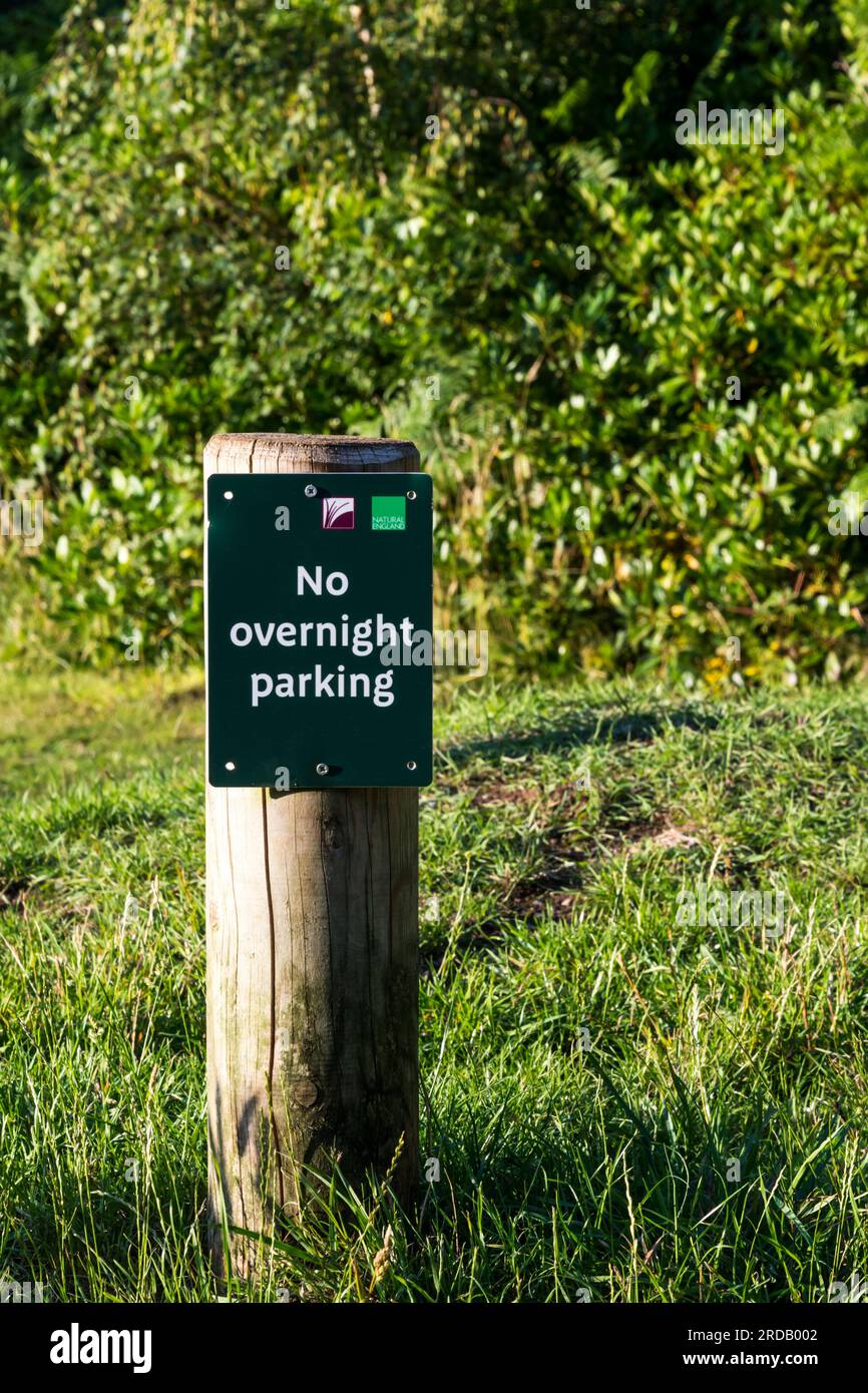 A Natural England No Overnight Parking sign at Wolferton, Norfolk. Stock Photo