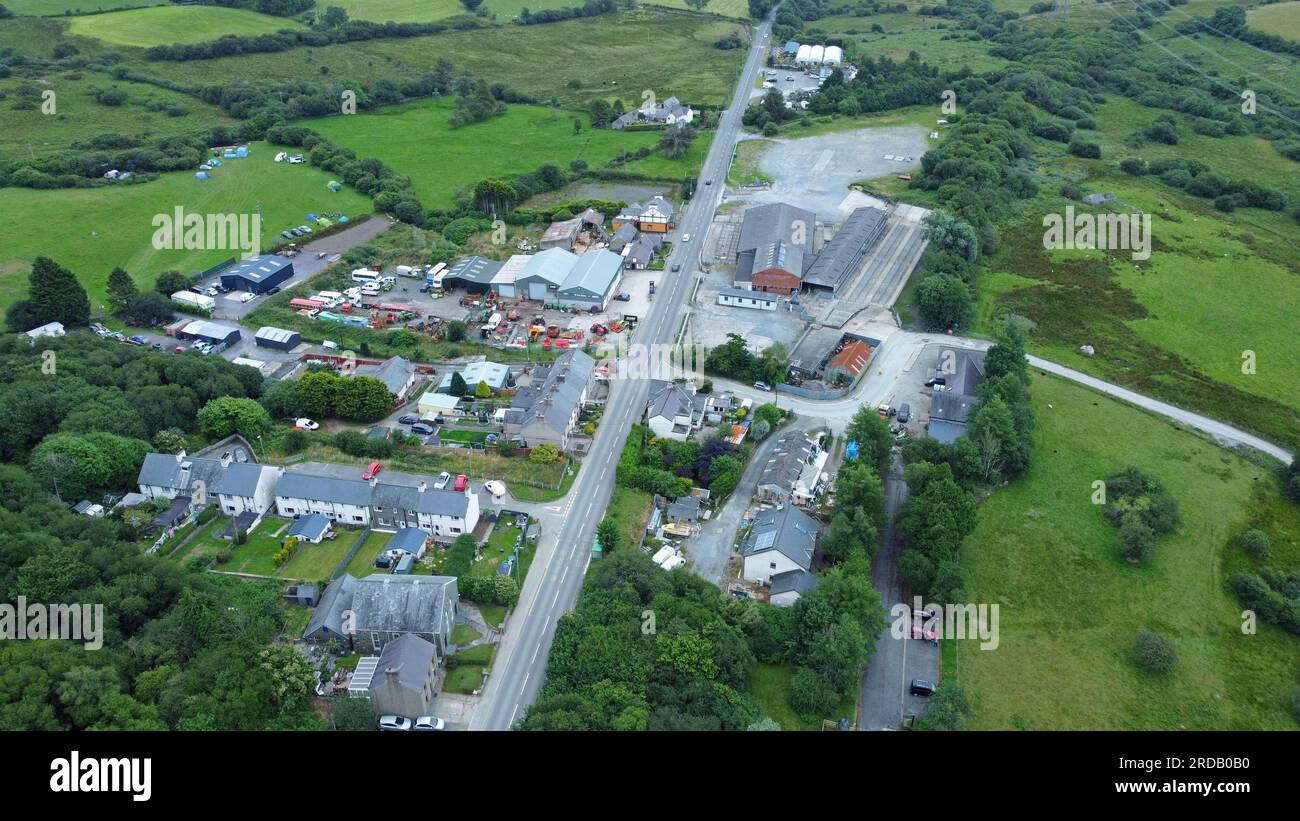 Drone view of the village of Bryncir, known for its livestock auction