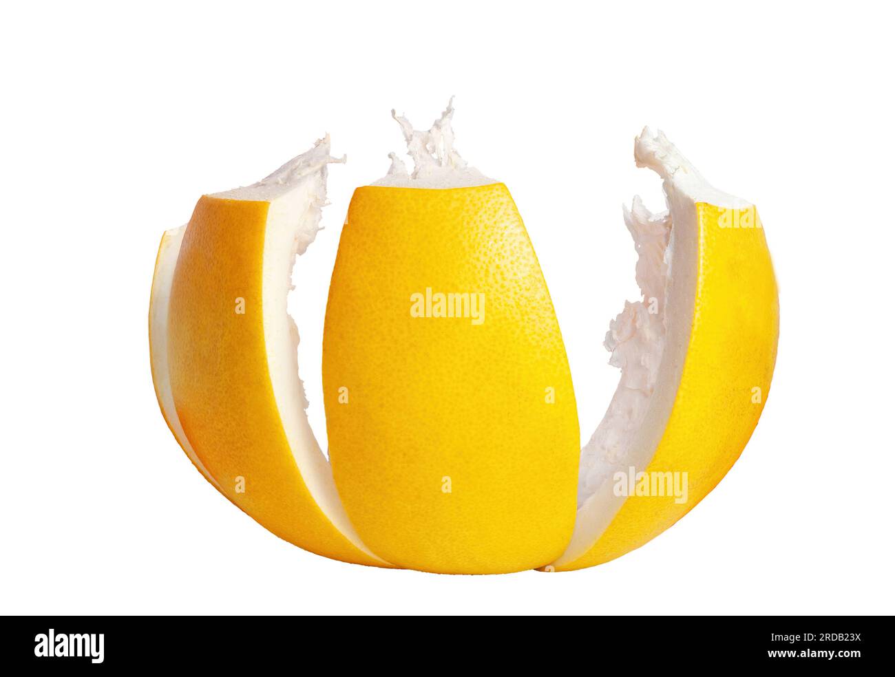 Pomelo sliced skin isolated on white background. Peeled fresh ripe