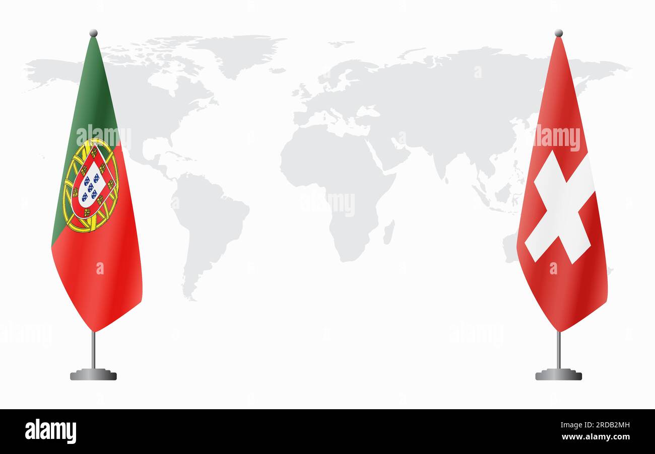 World map with magnified Portugal. Portugal flag and map Stock