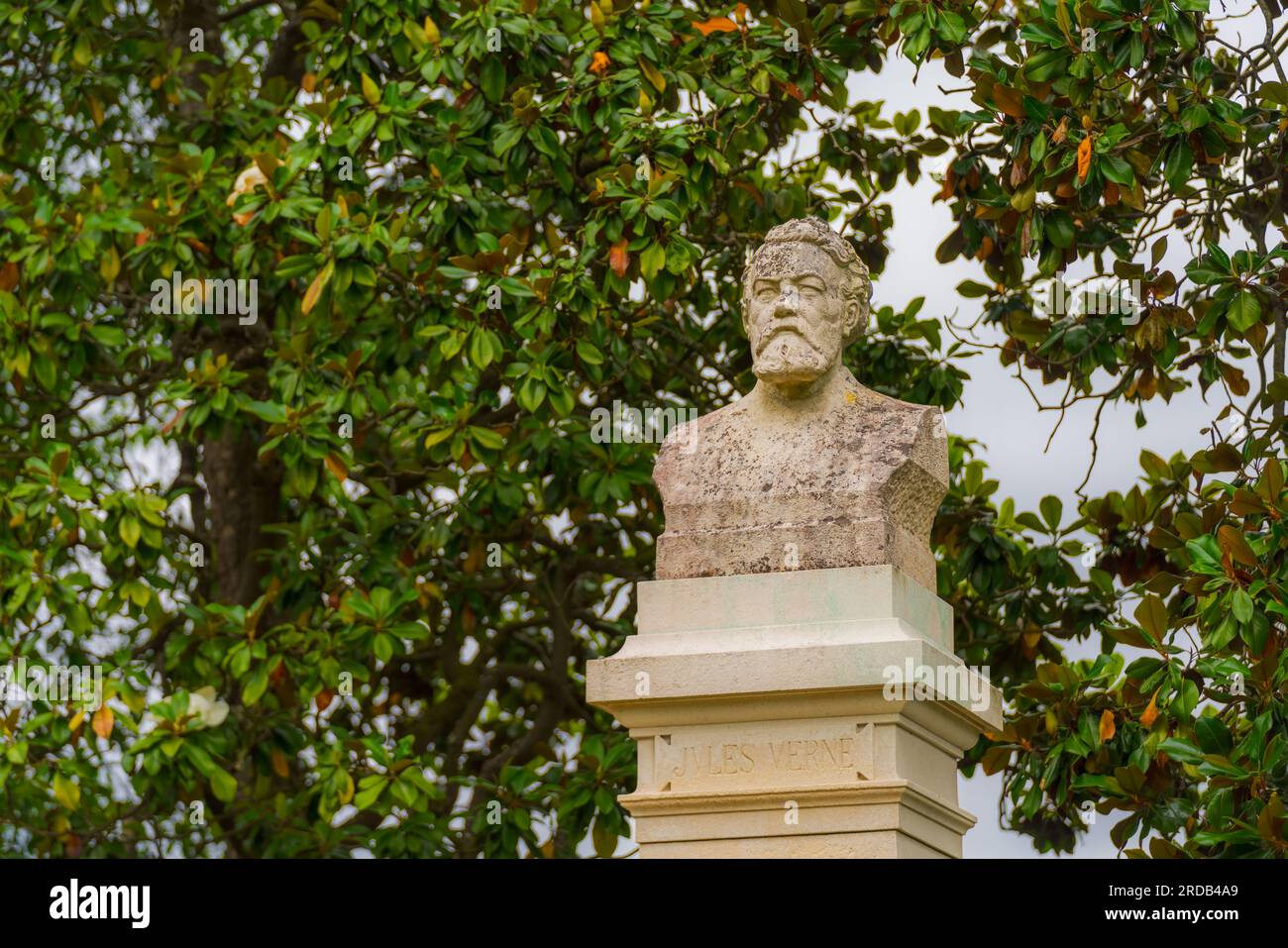 Nantes, France. June 9, 2023. Jules Verne statue located in the Botanic Garden Stock Photo