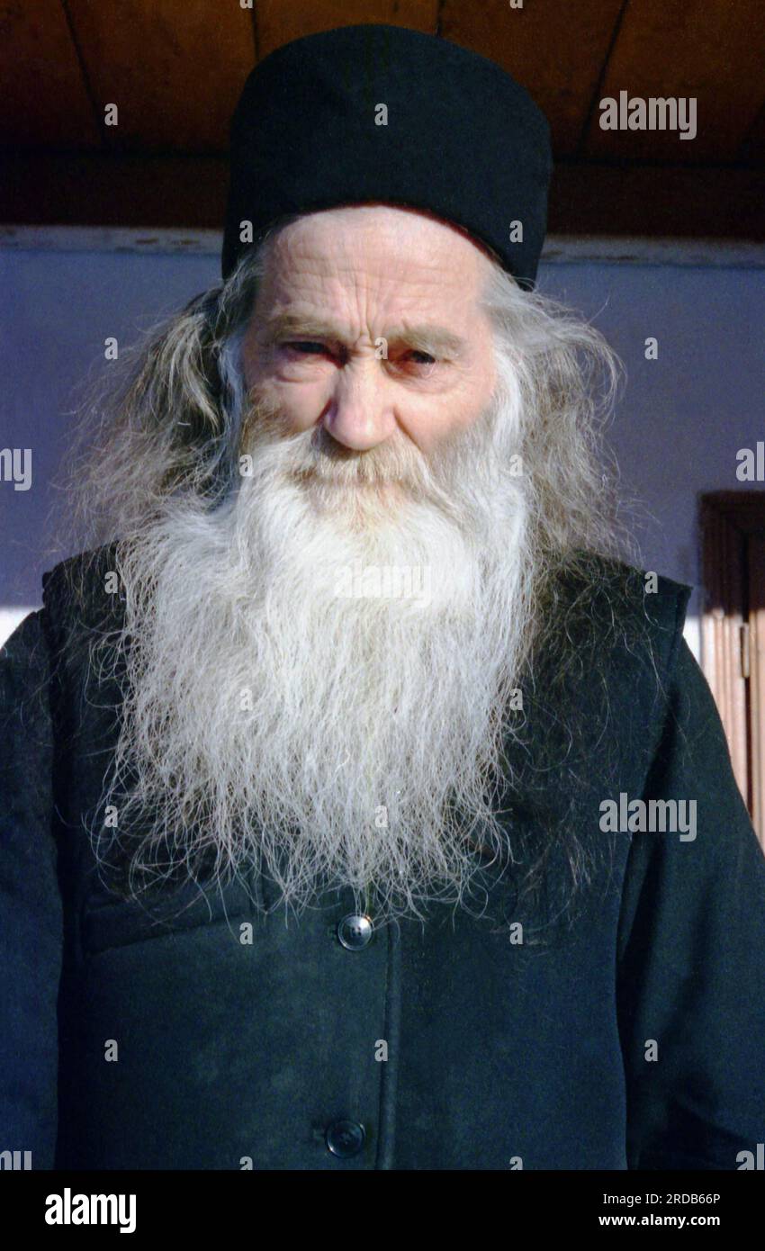 Petru Voda Monastery, Neamt County, Romania, 1999. Portrait of Father Iustin Parvu, a well known spiritual mentor, persecuted under the communist regime. Stock Photo