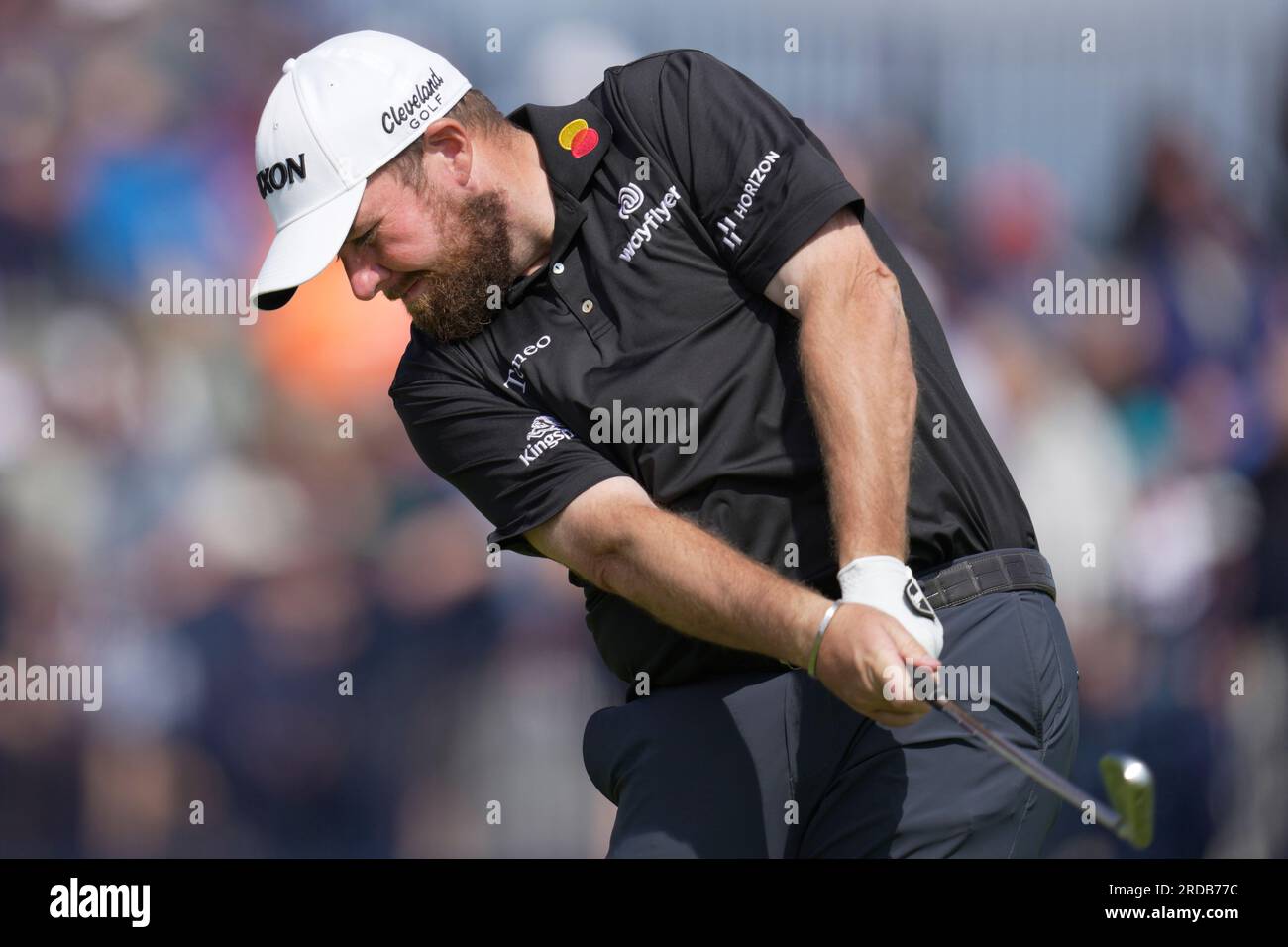 Irelands Shane Lowry hits his tee shot from the 4th on the first day of the British Open Golf Championships at the Royal Liverpool Golf Club in Hoylake, England, Thursday, July 20,