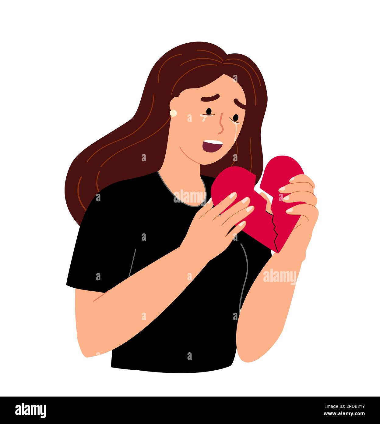 Unhappy Crying person feeling overwhelmed,frustrated because of broken heart, unrequited love.Anguish desperate woman with psychological trauma.Flat v Stock Photo
