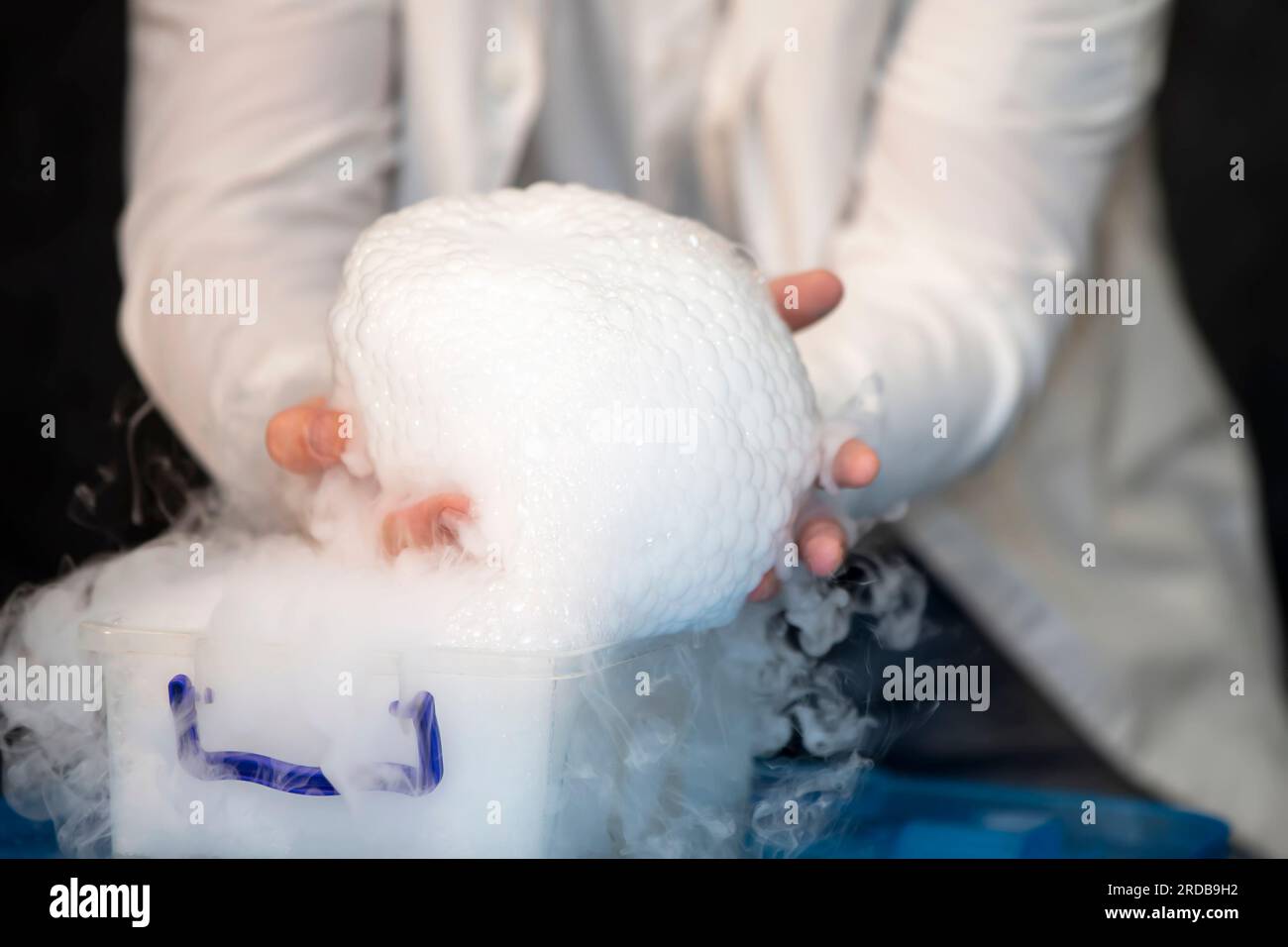 Laboratory chemistry experiment with foam and steaming.Laboratory
