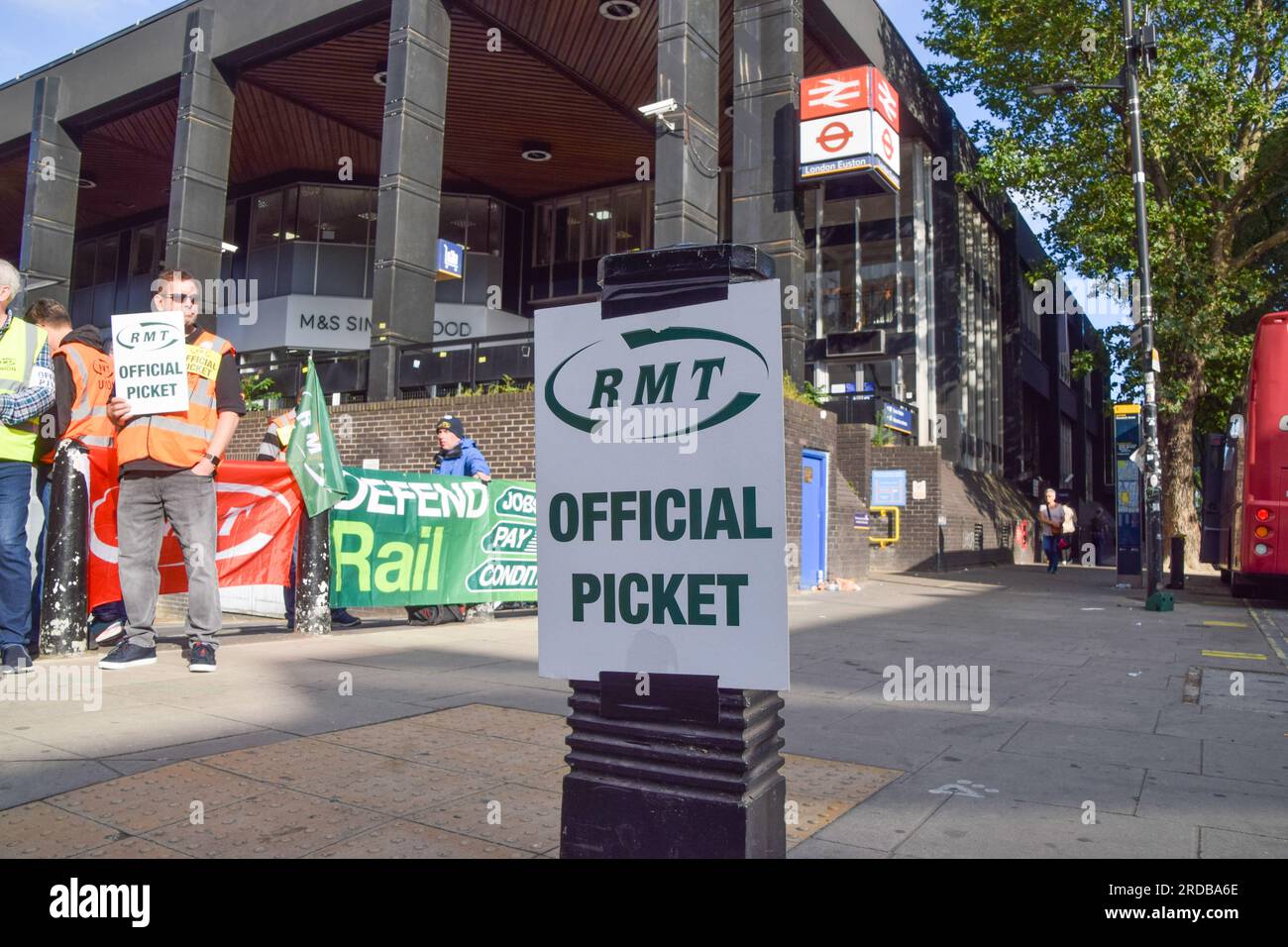 London, UK. 20th July 2023. RMT picket line outside Euston Station as