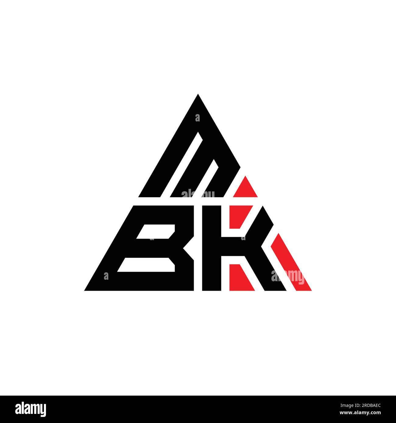 MBK triangle letter logo design with triangle shape. MBK triangle logo design monogram. MBK triangle vector logo template with red color. MBK triangul Stock Vector