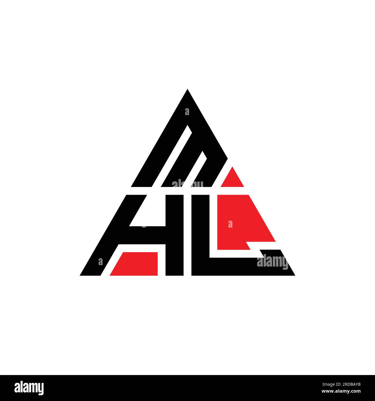 MHL triangle letter logo design with triangle shape. MHL triangle logo design monogram. MHL triangle vector logo template with red color. MHL triangul Stock Vector