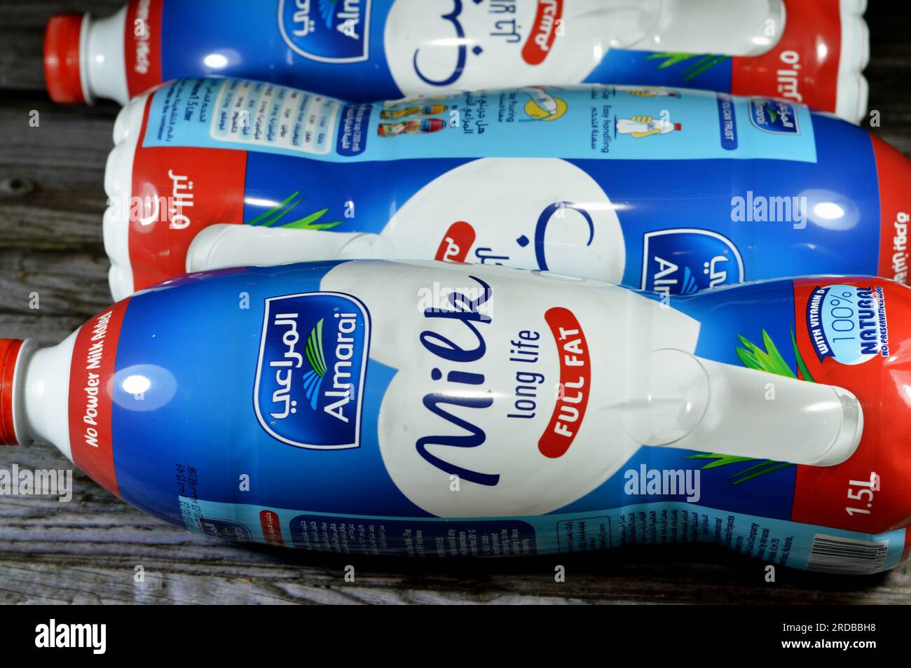 Cairo, Egypt, June 26 2023 Almarai full fat creamy fresh cow's milk of