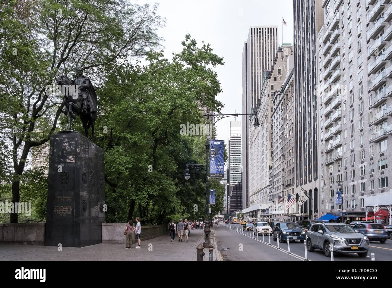View of the equestrian statue of Simón Bolívar, sometimes called the Simón Bolívar Monument, installed in Manhattan's Central Park Stock Photo