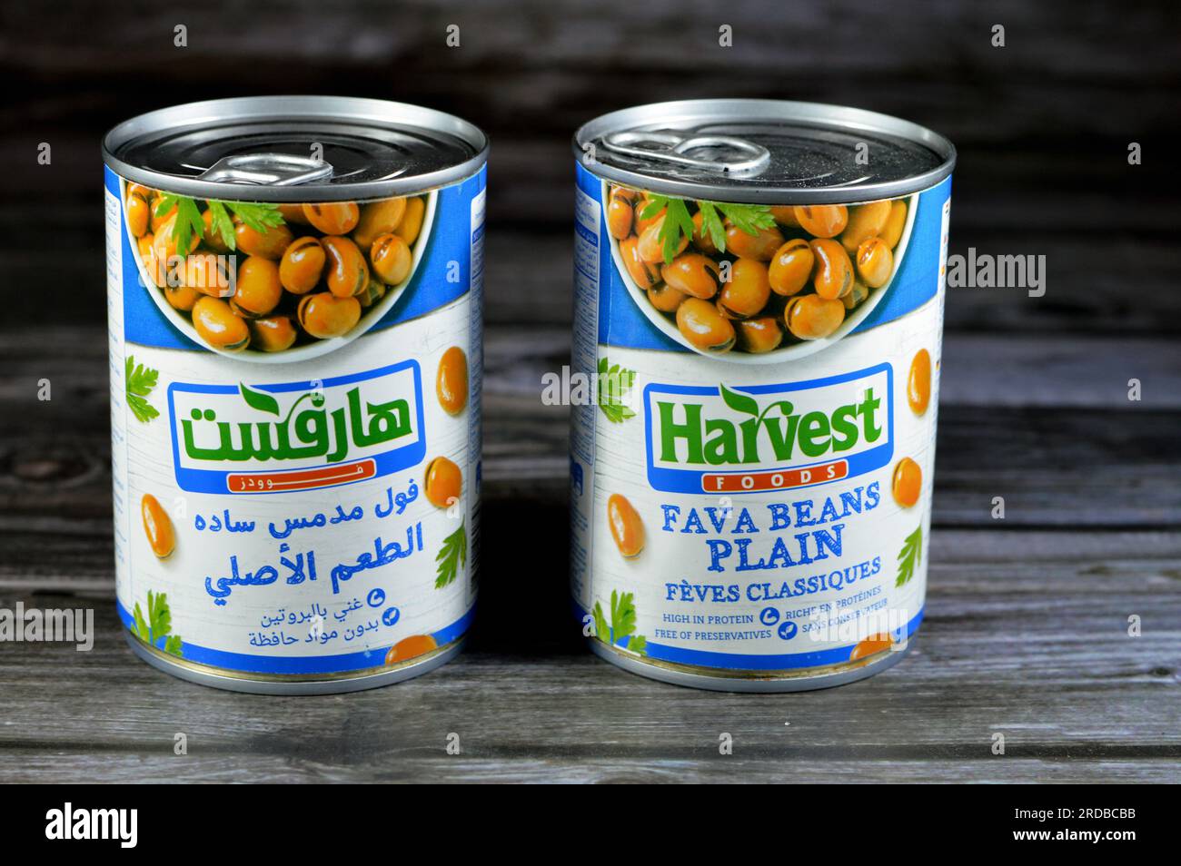 Cairo, Egypt, June 18 2023 Canned Harvest Foods fava beans plain